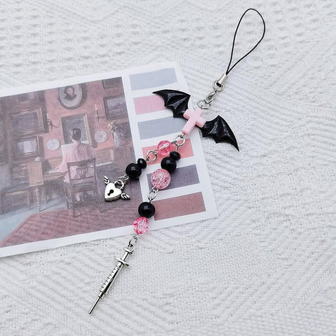 cioatu Homvog Cute Y2K Phone Charm - Aesthetic Cellphone Chain Strap for Phone Bag Keychain, Black Wing