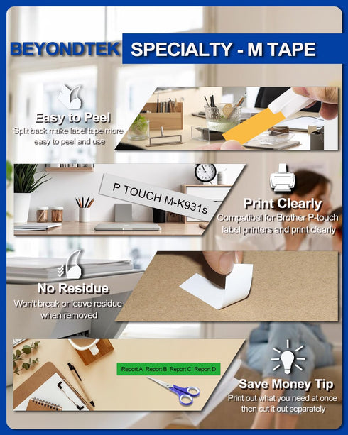 M Tape Work for PT-65 PT-70 PT-70BM, Replace with Brother P Touch M Tape 12mm Colors for Label Maker