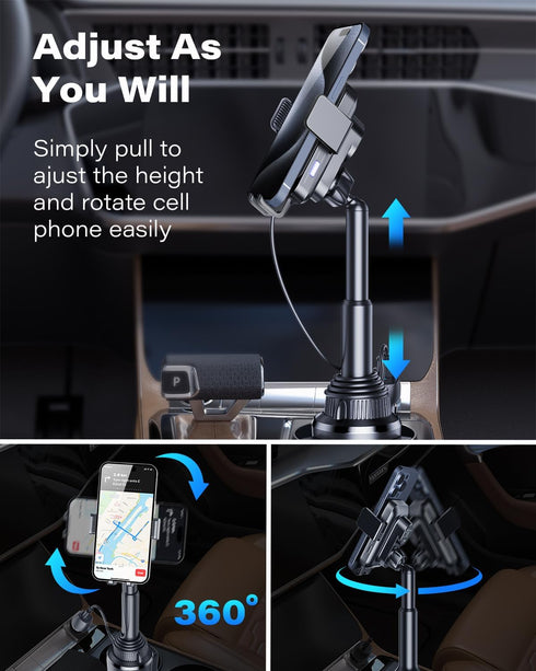 1Zero Auto Clamping Wireless Car Charger Sturdy Cup Holder Phone Mount 15W Fast Charging for iPhone 15 Pro Max Plus 14