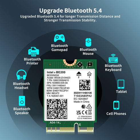 Intel BE200NGW WiFi 7 Wireless Card, Bluetooth 5.4, 5800Mbps M.2/NGFF Network for Windows 10/11, Linux Support