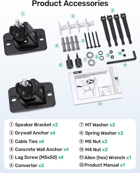 Borenbuir 1/4"- 20, 5mm 4mm q990D, 11 lbs Surround Sound Rear Speaker Wall Mount, Ceiling Mount Bracket for Universal