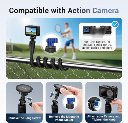 Kiorafoto 29.5'' 17 16 15 1/4"20 Magnetic Flexible Gooseneck Phone Mount Holder for iPhone Pro Max & Action Camera,Long