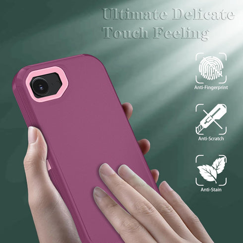 ouyncase 16e 17e 3-Layer 16e/17e,WineRedPink Phone Case for iPhone Case & iPhone Case with HD Screen Protector, Heavy