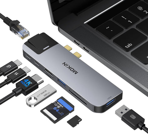 MOKiN USB C Multiport Adapter Hub for MacBook Pro/Air, 4K HDMI, Gigabit Ethernet, 2 USB, TF/SD Card Reader, 100W PD