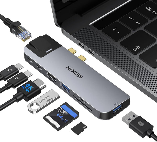 MOKiN USB C Multiport Adapter Hub for MacBook Pro/Air, 4K HDMI, Gigabit Ethernet, 2 USB, TF/SD Card Reader, 100W PD