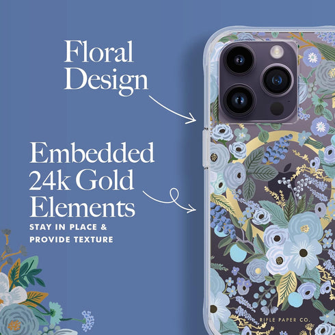 Rifle Paper Co. iPhone 14 Pro Case, Garden Party Blue Floral Pattern, Compatible with MagSafe, 10FT Drop Protection