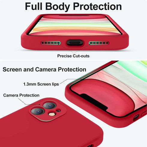 Vooii iPhone 11 Case - Upgraded Liquid Silicone, Square Edges, Camera Protection, Soft Microfiber Lining - Red 6.1"