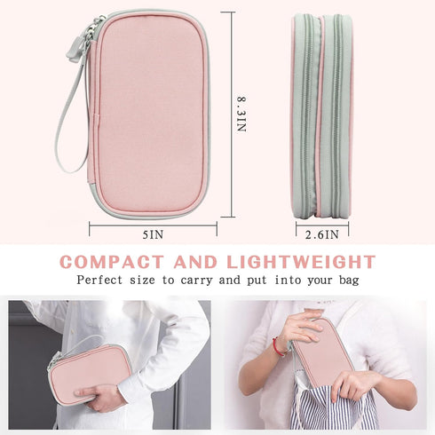 FYY Electronic Organizer, Travel Cable Organizer Bag Pouch Electronic Accessories Carry Case Portable Waterproof Double Layers Storage Bag for Cable, Cord, Phone, Earphone, Large Size, Light Pink