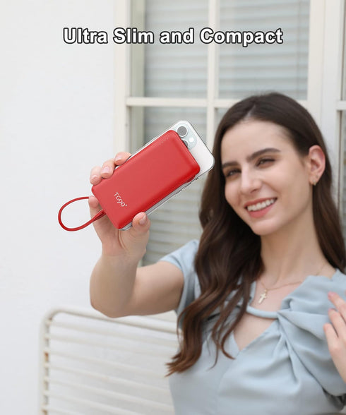 TG90° Portable Charger 10000mAh Cell Phone Battery Backup, Ultra Slim Power Bank with Built-in Cables for iPhone16/15