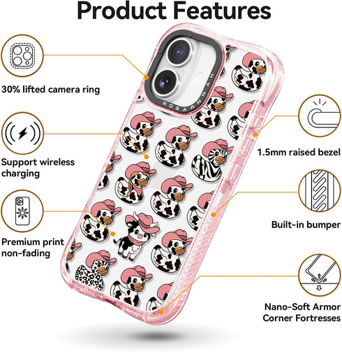 Rosarnnah 16 20 (6.1") for iPhone Case Cute - Military-Grade ft Drop Protection Shockproof Phone Case - Funny Milk Cow