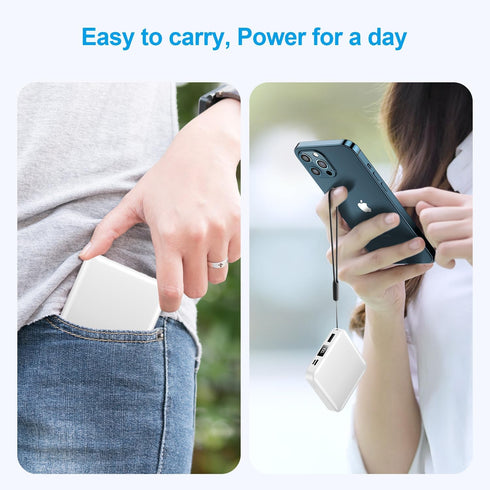 Portable Charger with Built-in Cable, 12000mAh, 22.5W Fast Charging Power Bank, USB C Input/Output for iPhone, Tablet,