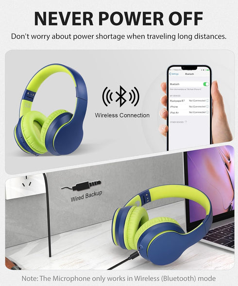rockpapa E7 Over Ear Wireless Bluetooth Headphones with Mic, Travel Case, Foldable Wired/Wireless for Kids and Adults