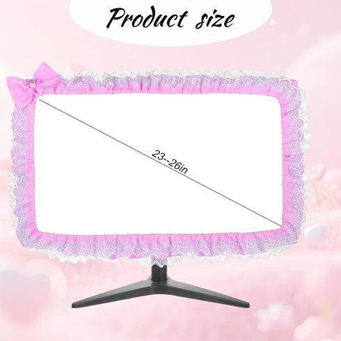 Apojgitn Cute Lace Monitor Cover, Pink Kawaii Desk Accessories for Computer Monitor Decor, Elastic Screen Dust Cover