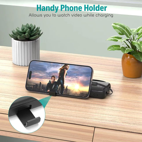 Portable Charger with Built-in Cables, 10000mAh Slim USB C Power Bank, High Speed External Battery Pack for Phones