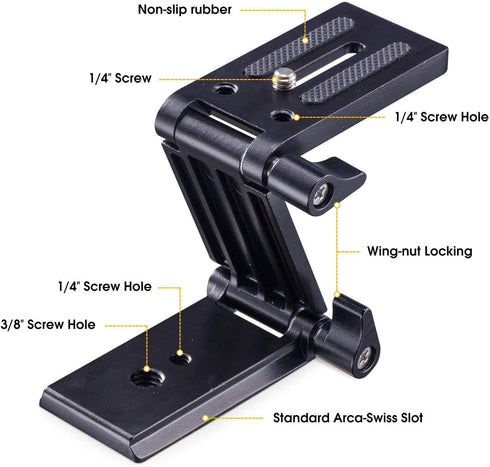 Universal Flex Tilt Head Z Mount Bracket with Quick Release Plate for Camera Slider Rail Cage Rig Gimbal Stabilizer
