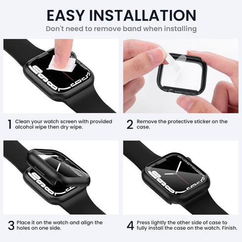 Tensea Waterproof Apple Watch Screen Protector Case for Series 9/8/7, 41mm, Tempered Glass Film, Sweatproof Bumper