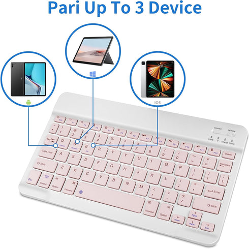 Ultra Slim Mini Wireless Bluetooth Keyboard Compatible with Amazon Kindle Fire HD 10/8/Fire Max 11/iPad 10.2"/iPad Air/iPad Pro,iPhone and Other Devices Including iOS/Android/Windows,Pink