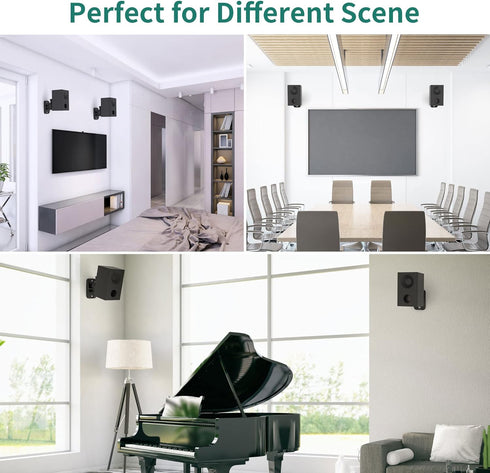 HomeMount Speaker Wall Mount Brackets, Surround Speaker Wall Mounts Kit, 2 Pack, Hold up to 8 lbs, Black