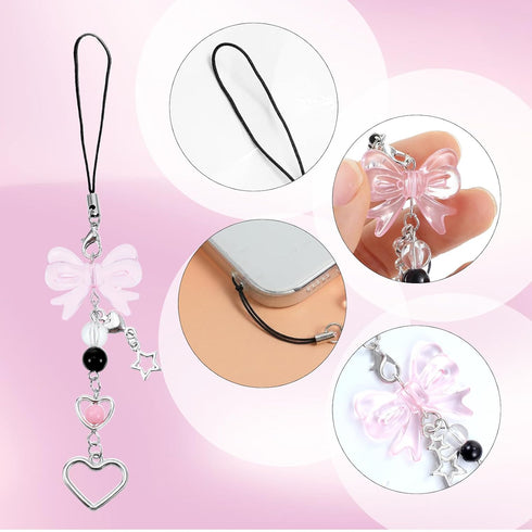 Mabor 2Pcs Y2K Pink Cell Phone Charms Cute Butterfly Heart Bow Shape Cellphone Case Charm Strap Aesthetic Accessories