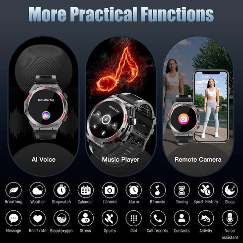 Military Smart Watch, 1.52-Inch Touch Screen Tactical Smartwatch with Text and Call, for Men and Women