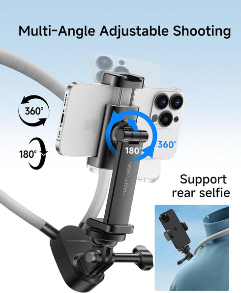 Magnetic Neck Phone Holder with Light, Hands Free Selfie Neck Tripod Chest Mount for iPhone 16, Samsung, GoPro, DJI