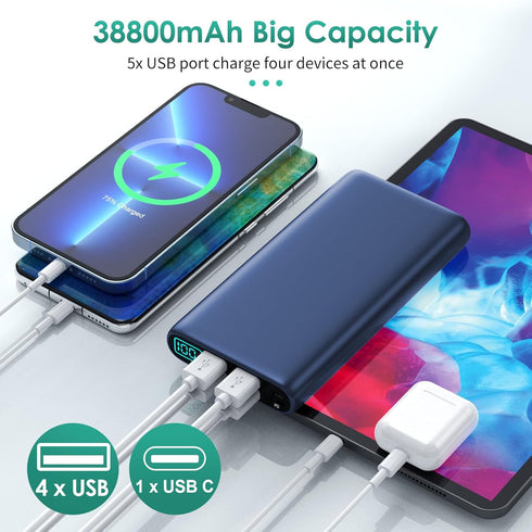 Portable Charger 38800mAh, LCD Display Power Bank, 4 USB Outputs Battery Pack Compatible with iPhone 16/15/14/13