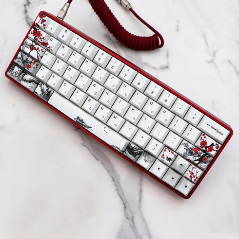 JSJT Plum Blossom Keycaps 135 Keys PBT Dye Sublimation Custom Keycaps with Keycap Puller for Mechanical Keyboard