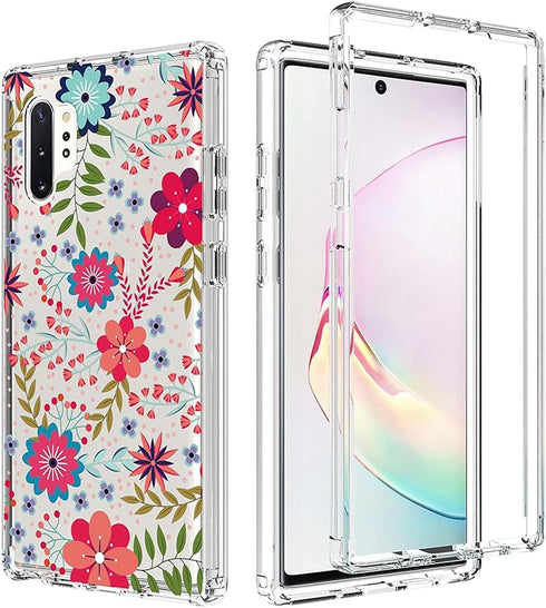 Case for Galaxy Note 10 5G, Clear Soft TPU 360 Full Body Shockproof Hybrid Bumper Phone Case for Girls (Floral Prints)