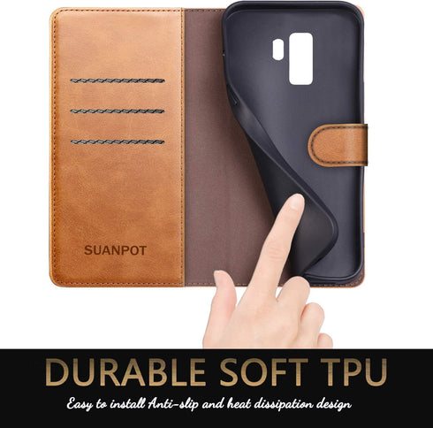 SUANPOT for Samsung Galaxy S9+ / S9 Plus Wallet Case - RFID Blocking Credit Card Holder, PU Leather Flip Folio (Light