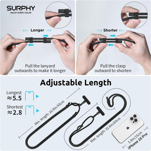 2 Pack SURPHY Phone Lanyard, Adjustable Phone Strap Crossbody with Cell Phone Tether Tab, Premium Metal Buckles