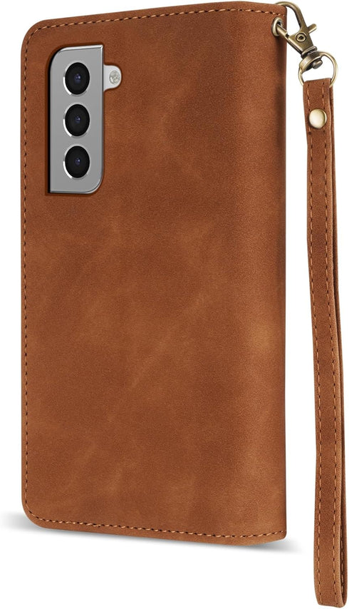 ZZXX Wallet Case for Samsung Galaxy S21 - Premium Soft PU Leather Zipper Flip Folio with Card Slot