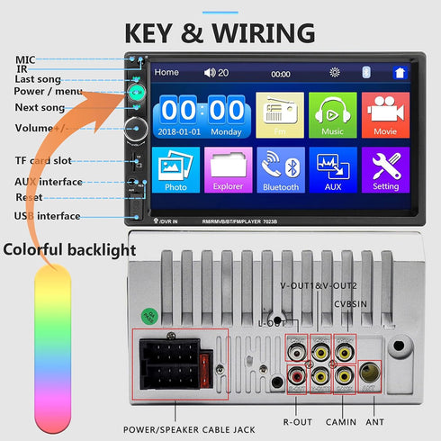 Podofo Car Stereo 2 Din 7 Inch MP5 Player, HD Touch Screen Bluetooth Multimedia, USB SD Aux-in, Double Din Autoradio
