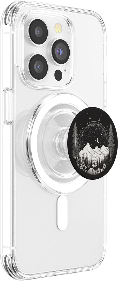 Boho Chic Floral Forest Nature Mountain Black White Girls PopSockets MagSafe PopGrip for iPhone