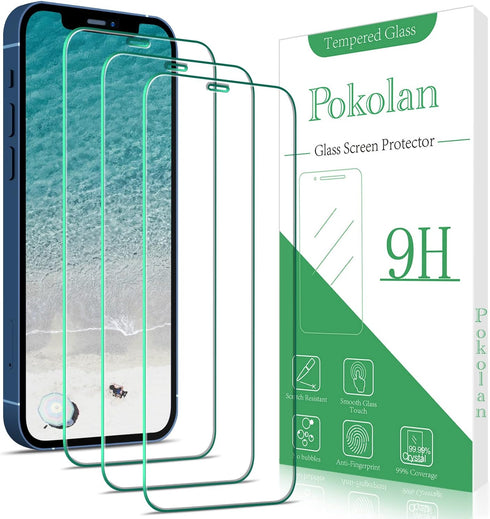 Pokolan (3-Pack) Tempered Glass Screen Protector for iPhone 12 / iPhone 12 Pro 2020 (6.1 inch), 9H Hardness, Bubble Free