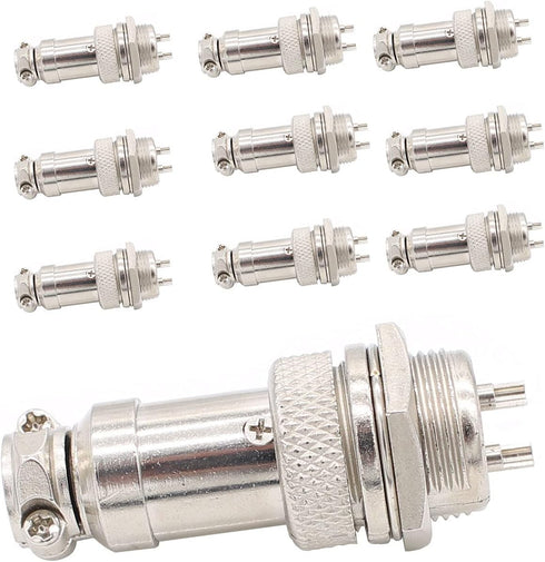 Aviation Plug Connector, 10 Pairs Male Female Panel Metal Wire Connector, 16mm Socket (2 Pins 10-Pack)