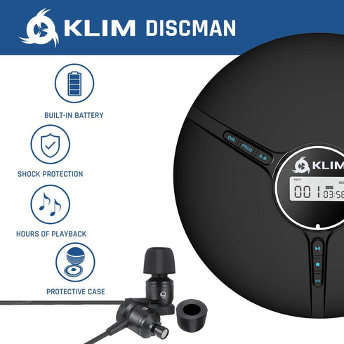 KLIM Discman MP3, 5 Portable CD Player with Headphones, Built-in Battery - New Version - CD Players for Home, Car