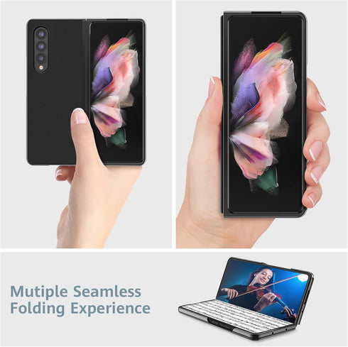 MATEPROX Compatible with Samsung Galaxy Z Fold 3 Case, Slim Lightweight Protective Cover with Leather Back - Black