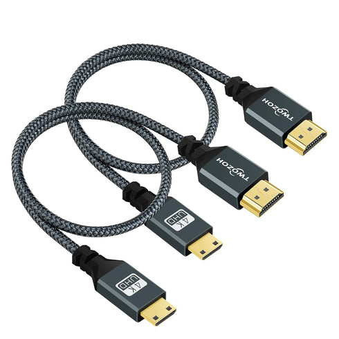 Twozoh Mini HDMI to HDMI Cable 1FT 2 Pack, Nylon Braided HDMI