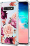 KIOMY Clear Case for Samsung Galaxy S10+ / S10 Plus, Shockproof Bumper Protective Phone Cover with Red Flower Design
