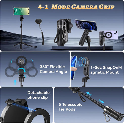 hotqueen 4 1 Magnetic Selfie Stick Tripod for iPhone with Light, in Portable Pocket Size Phone Tripod Stand for Magsafe