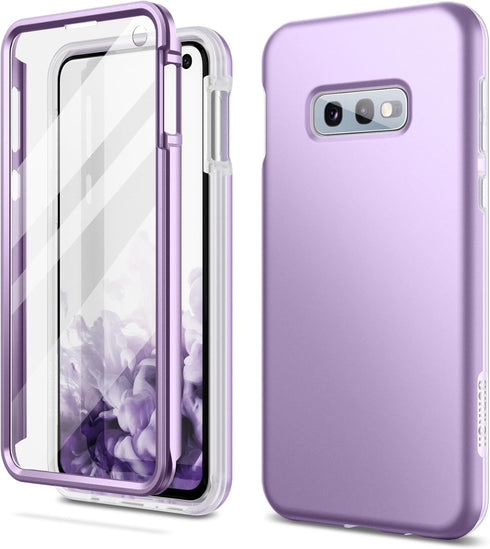 SURITCH 360 Protective Case for Samsung Galaxy S10e, Matte Purple, Rugged Hybrid Bumper, Built-in Screen Protector,
