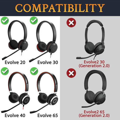 SOULWIT Replacement Ear Pads Cushions for Jabra Evolve 65/40/30/20 Headphones, Earpads for Jabra Evolve 65UC 65MS/ 40UC 40MS/ 30US 30II/ 20SE 20UC 20MS Headset - Evolve 65 CG Black