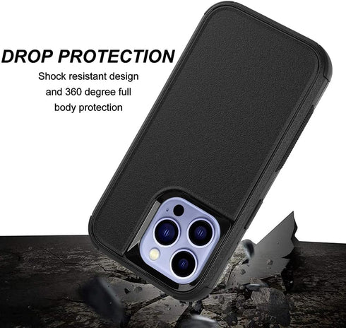 iPhone 14 Pro Max Case - Heavy Duty Shockproof Cover with Glass Screen & Camera Lens Protectors (Black)