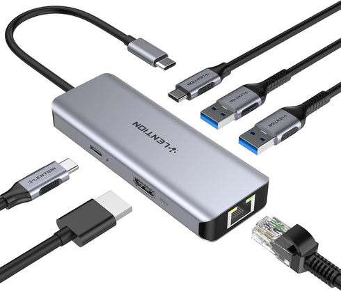 LENTION 6-in-1 USB C Hub with Gigabit Ethernet, 4K@60Hz HDMI, 100W PD Fast