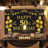 Trgowaul 50th Birthday Backdrop Gold and Black, 5.9 x 3.6 Ft Happy Birthday Party Decorations Banner for Photography