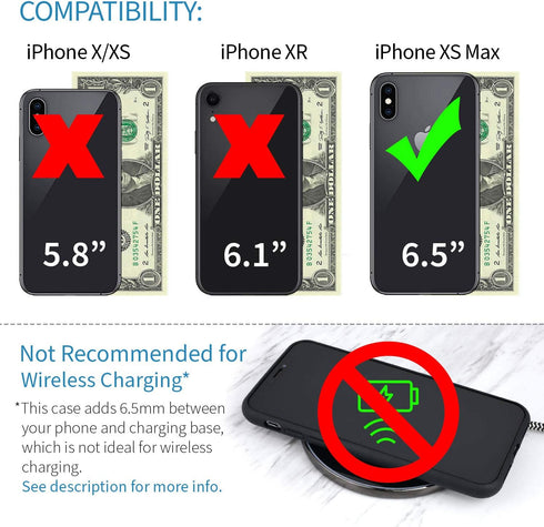 Dockem Silicone Wallet Case for iPhone Xs Max (6.5") – Protective Card Case with Built-in Metal Plate, Black w/Grey