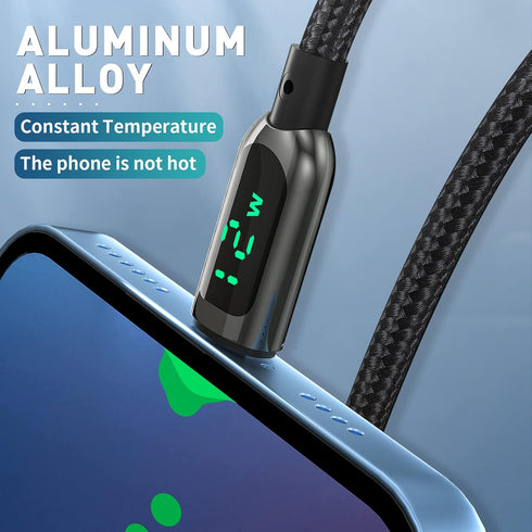 AICase iPhone Charger Cable - 6.4ft Nylon Braided Charging Syncing Cord with LED Display for iPhone 13/12/11/X
