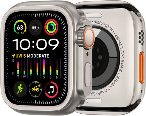 amBand 3 in 1 Metal Case for Apple Watch Series 9/8/7 45mm, Rugged Bumper Protector with Watch Crown and Back Cover