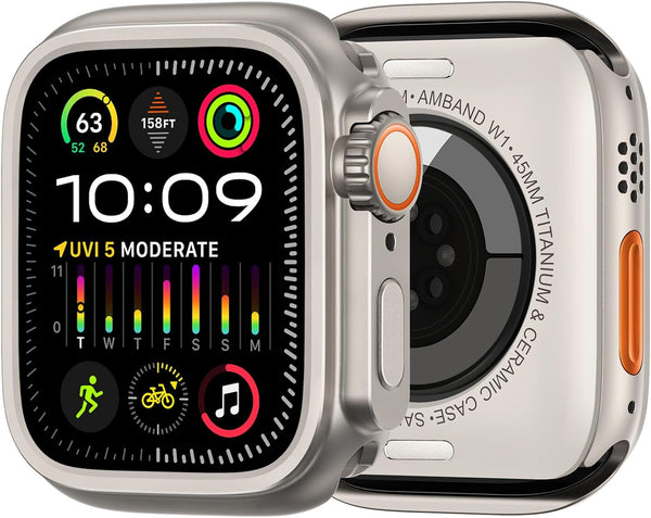 amBand 3 in 1 Metal Case for Apple Watch Series 9/8/7 45mm, Rugged Bumper Protector with Watch Crown and Back Cover