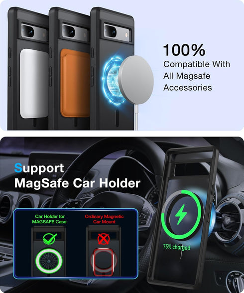 NO.1 Magnetic Google Pixel 7a Case, Compatible with MagSafe, Anti-Fingerprint Slim Fit Military Shockproof Cover